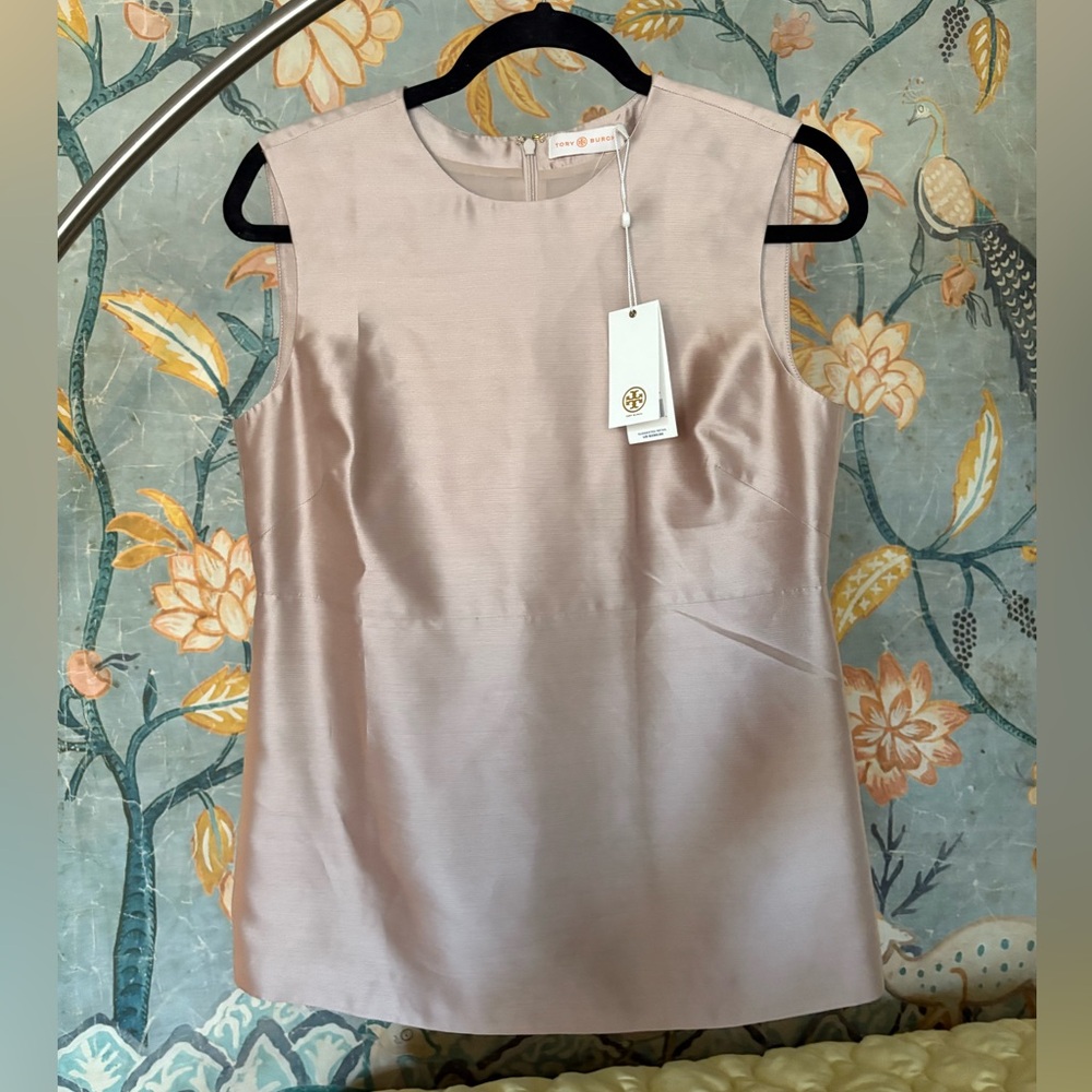 NWT Tory Burch Eden Silk Shell Blouse Blush Champagne Sleeveless Top Size 6